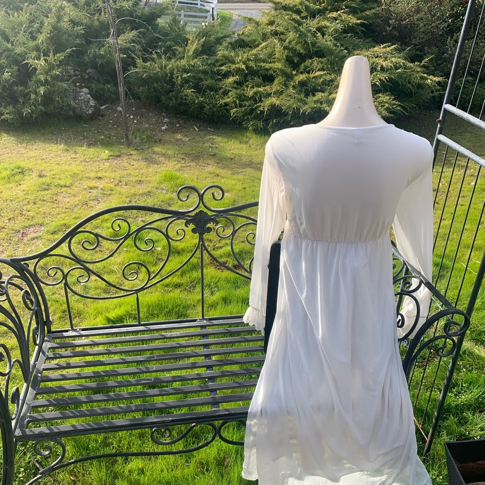 White empire style, prairie  ,  ruffled lace sleeve midi length dress HP 25 - Picture 8 of 9